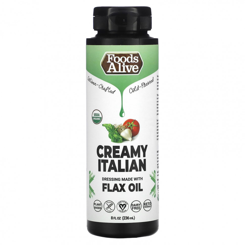   Foods Alive, Dressing Made with Flax Oil, Creamy Italian, 8 fl oz, (236 ml)    -     -,    