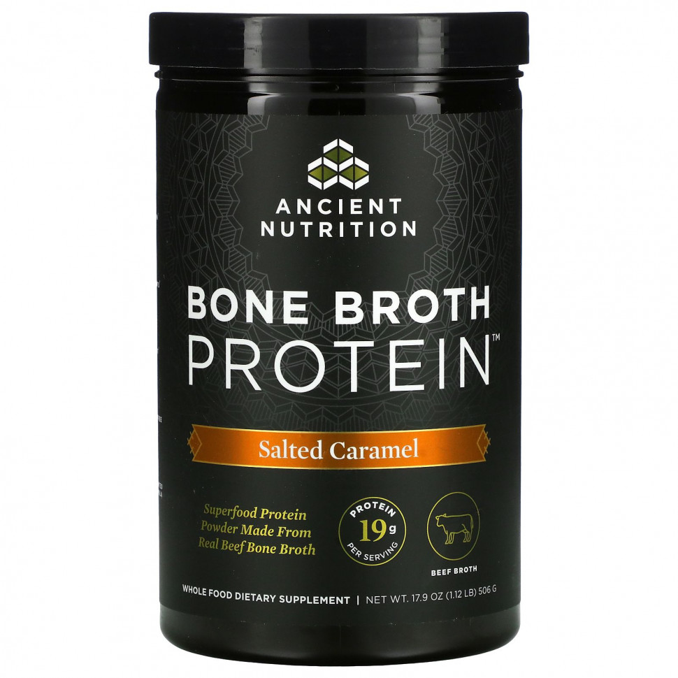   Dr. Axe / Ancient Nutrition, Bone Broth Protein, Salted Caramel, 1.18 lb (540 g)    -     -,    