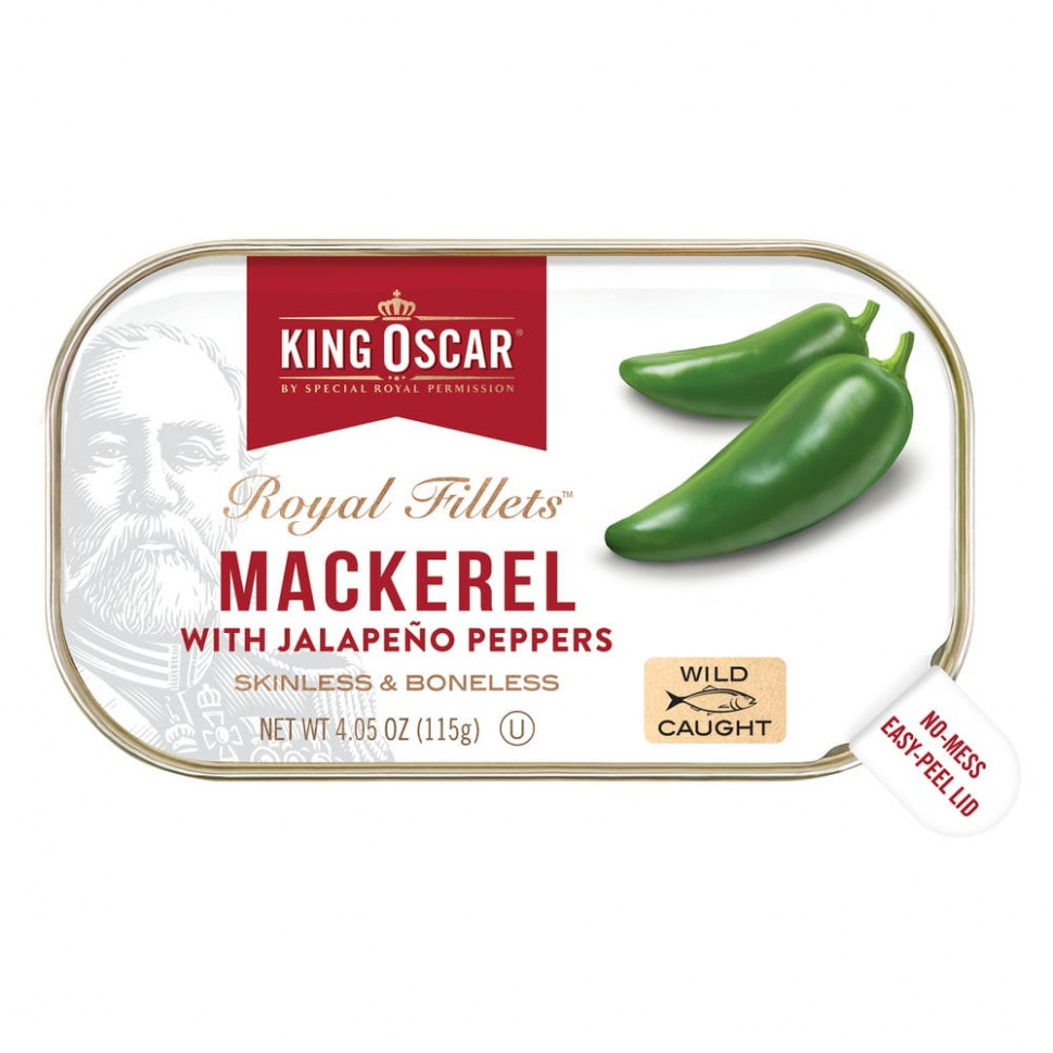   King Oscar, Royal Fillets, Mackerel With Jalapeno Peppers, 4.05 oz ( 115 g)    -     -,    