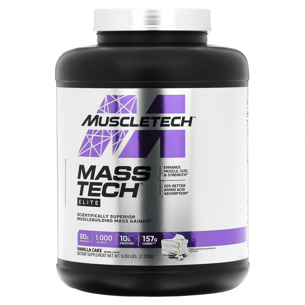   MuscleTech, Mass Tech Elite, Vanilla Cake, 6 lbs (2.72 kg)    -     -,    