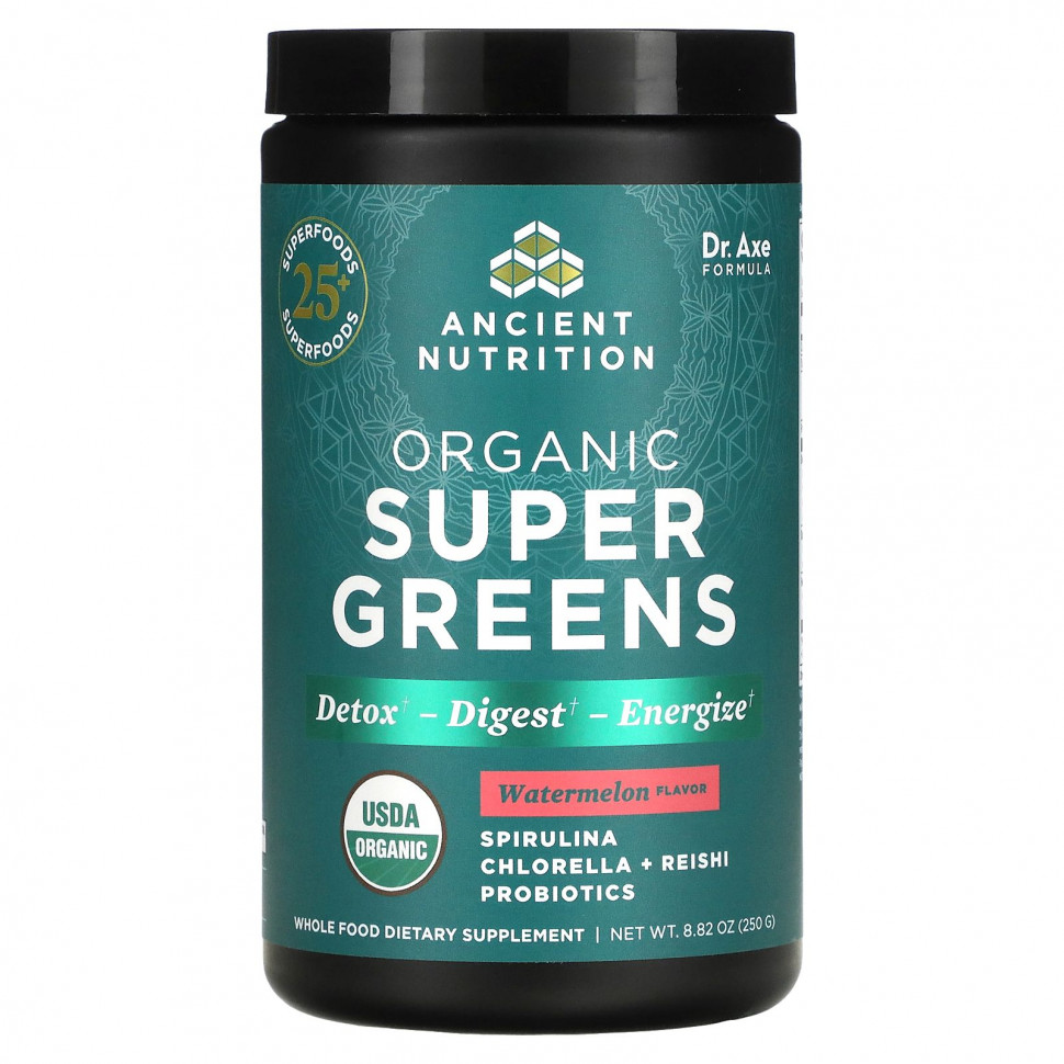   Dr. Axe / Ancient Nutrition, Organics Super Greens, Watermelon, 8.82 oz (250 g)    -     -,    