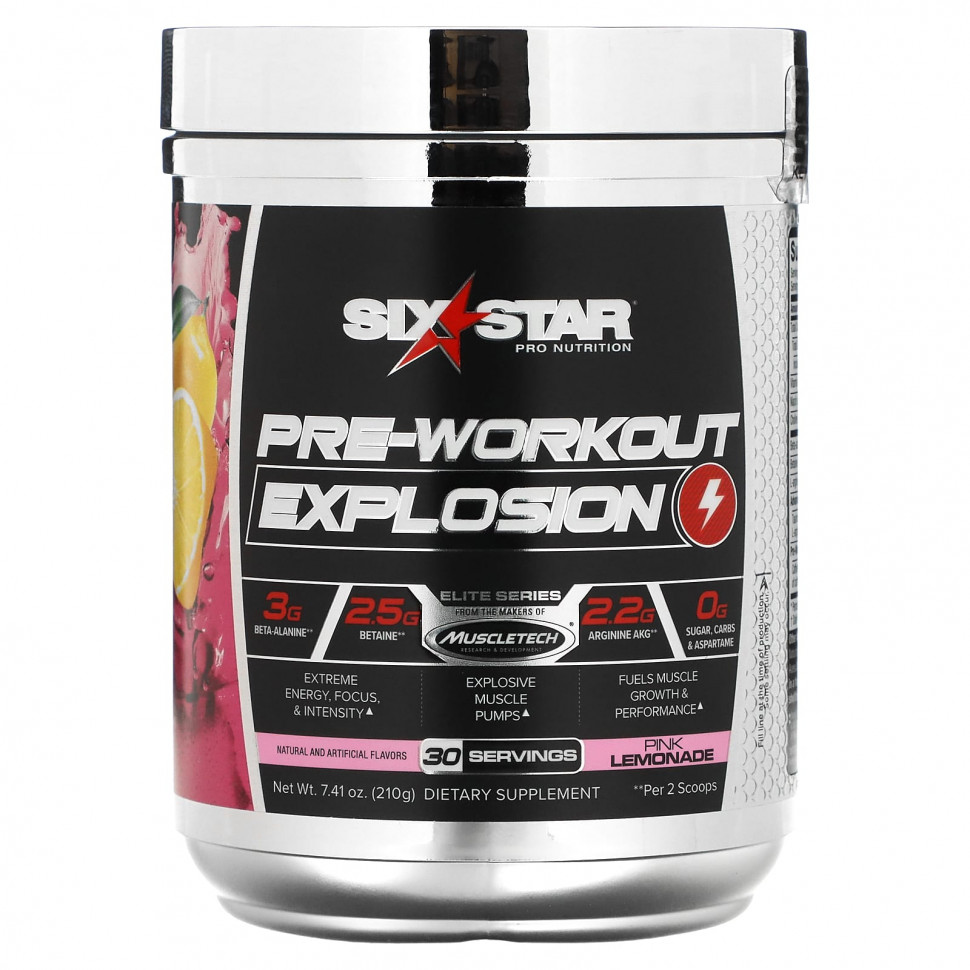   SIXSTAR, Elite Series, Pre-Workout Explosion, Pink Lemonade, 7.41 oz (210 g)    -     -,    