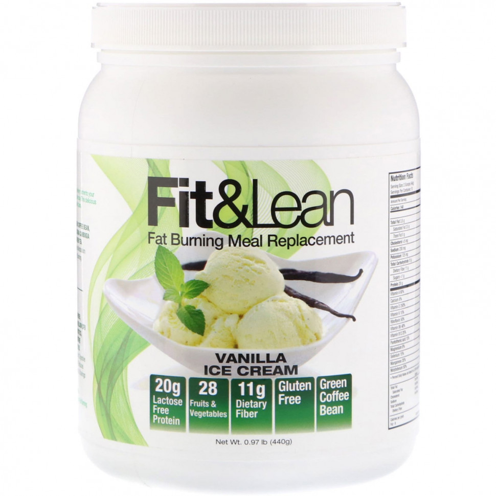   Fit & Lean, Fit & Lean, Fat Burning Meal Replacement, Vanilla Ice Cream, 0.97 lb (440 g)    -     -,    