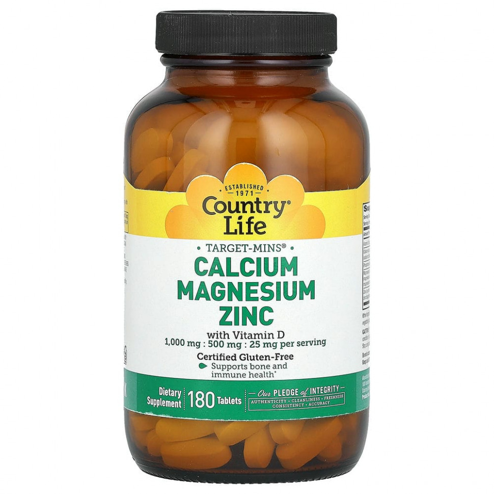   Country Life, Target-Mins, Calcium Magnesium Zinc with Vitamin D, 180 Tablets    -     -,    