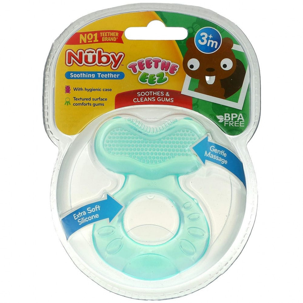   Nuby, Soothing Teether, Teeth Eez, 3+M, Aqua, 1 Teether    -     -,    