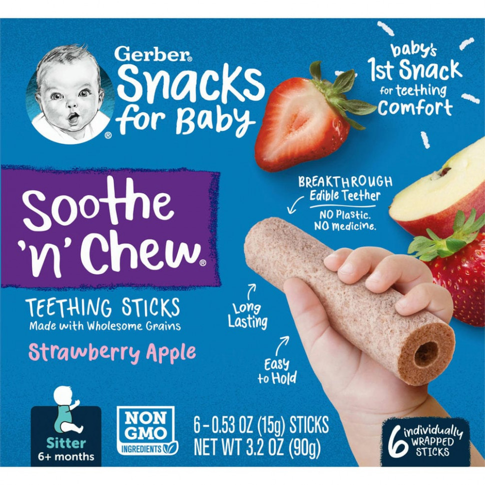   Gerber, Snacks for Baby, Soothe 'n' Chew,    ,  6 ,  , 6    , 15  (0,53 )     -     -,    