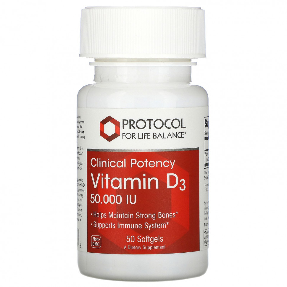   Protocol for Life Balance, Vitamin D3, Clinical Potency , 50,000 IU, 50 Softgels    -     -,    