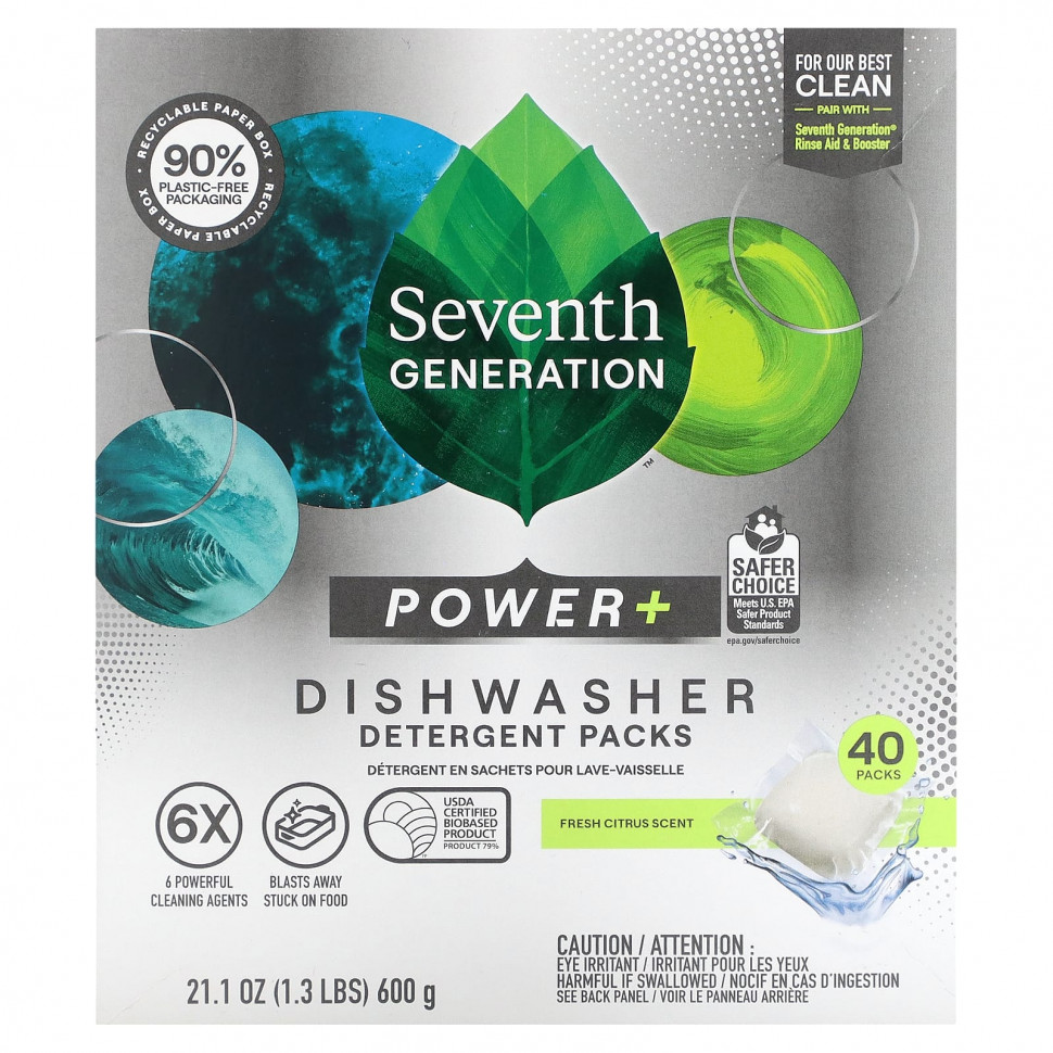   Seventh Generation,     Power +   , Fresh Citrus, 40 , 600  (21,1 )    -     -,    