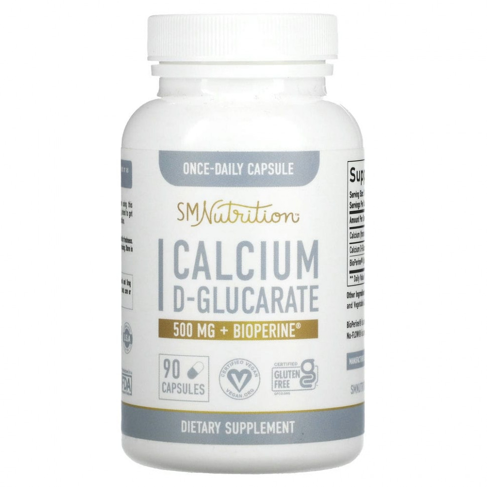   SMNutrition, Calcium D-Glucarate + BioPerine, 500 mg, 90 Capsules    -     -,    