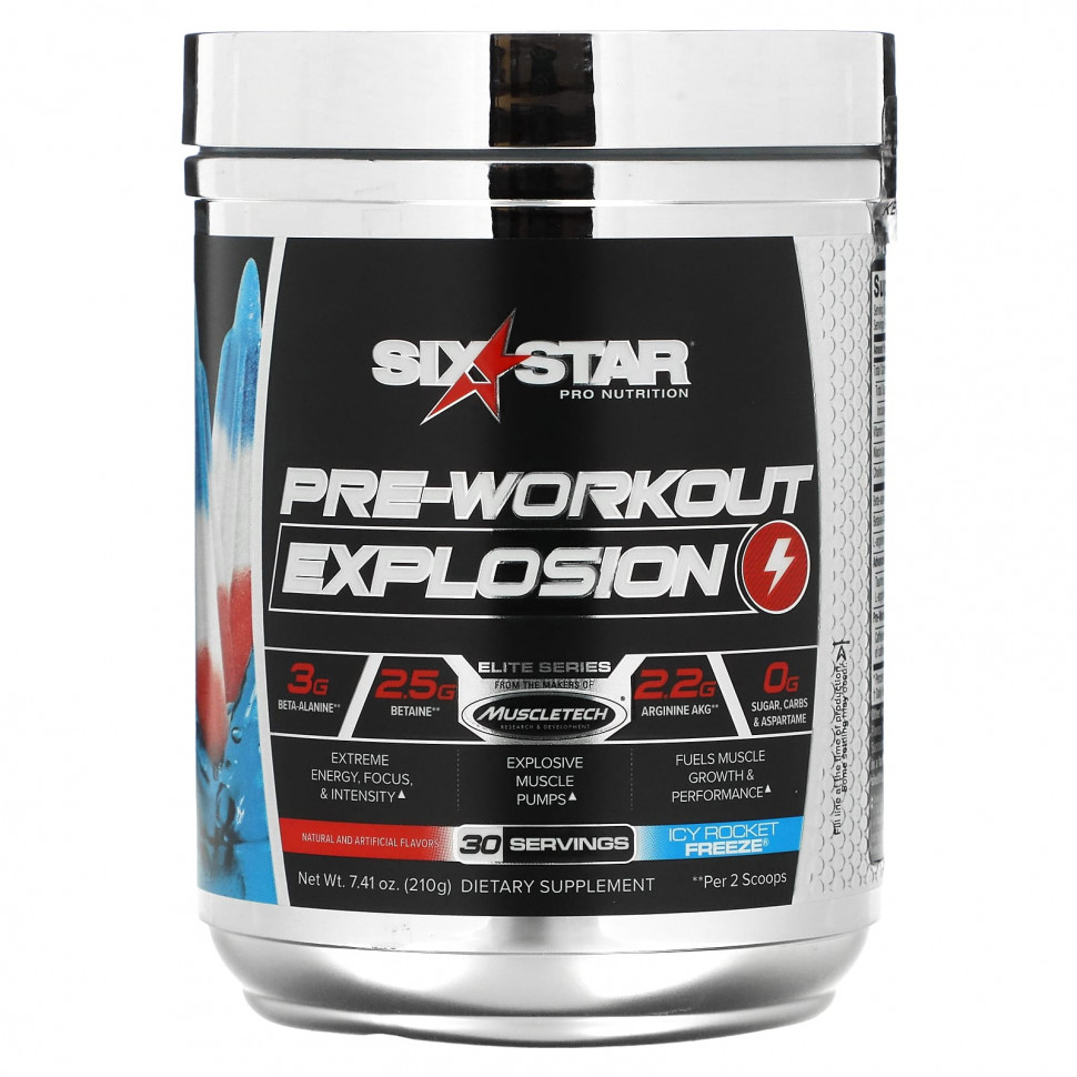   SIXSTAR, Elite Series, Pre-Workout Explosion, Icy Rocket Freeze, 7.41 oz (210 g)    -     -,    