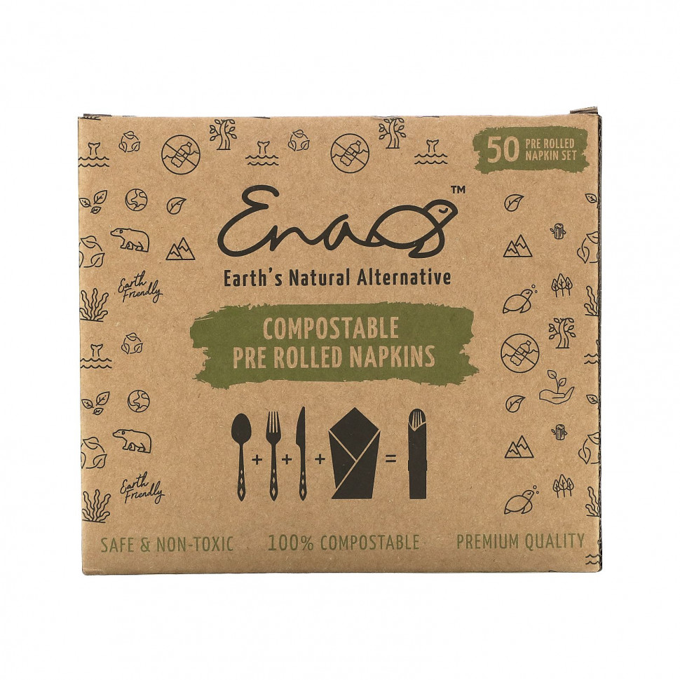   Earth's Natural Alternative, Compostable Pre Rolled Napkins with Knife, Fork and Spoon, 50 Rolls    -     -,    