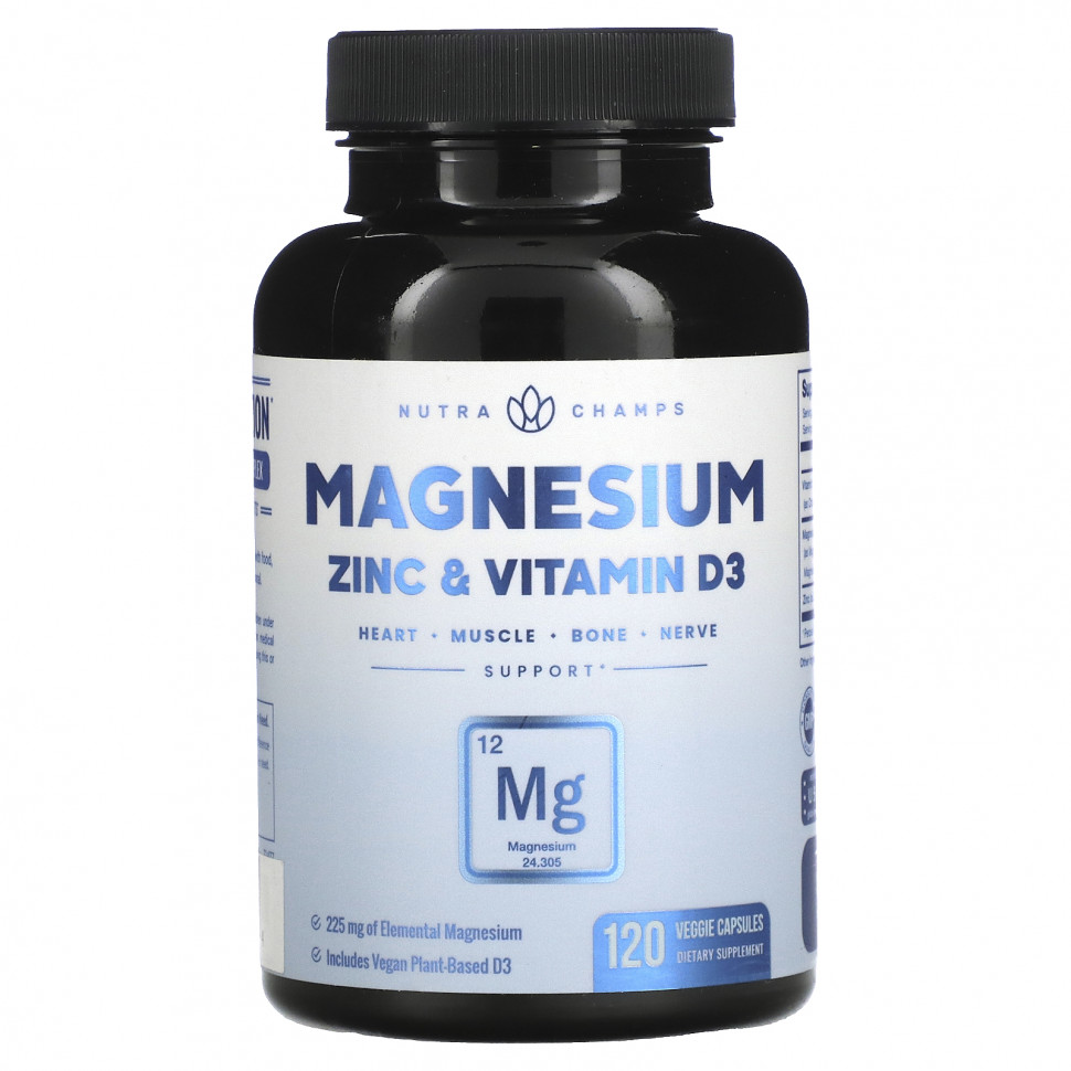   NutraChamps, Magnesium, Zinc & Vitamin D3, 120 Veggie Capsules    -     -,    