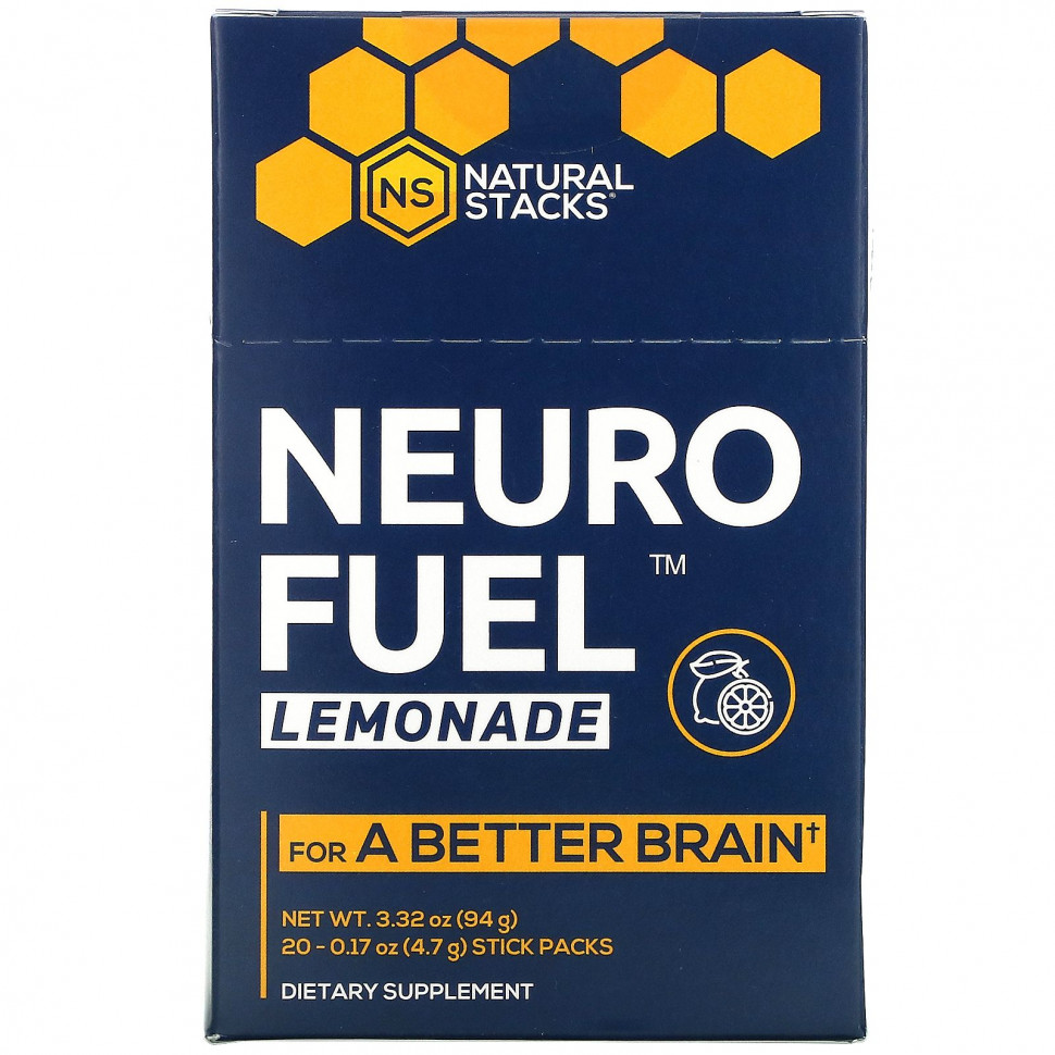   Natural Stacks, Neuro Fuel Lemonade, 20 Stick Packs, 0.17 oz ( 4.7 g) Each    -     -,    