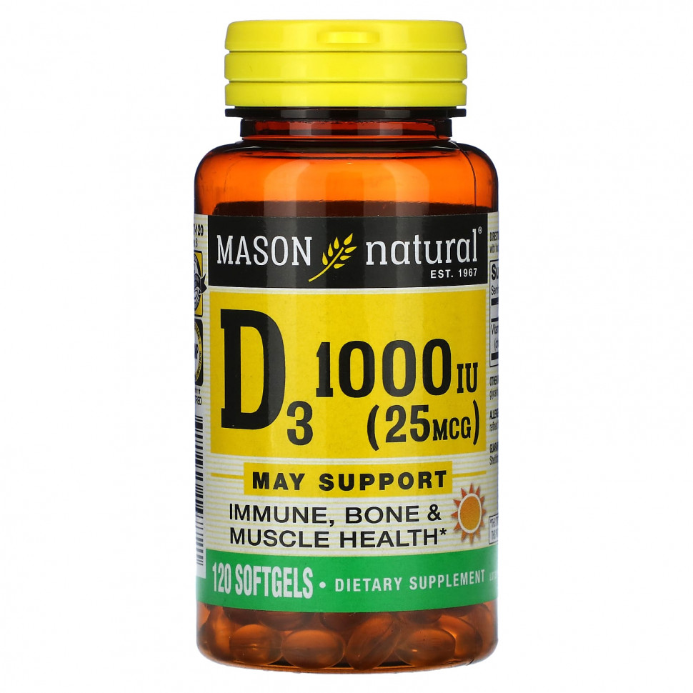   Mason Natural, Vitamin D3, 25 mcg (1,000 IU), 120 Softgels    -     -,    