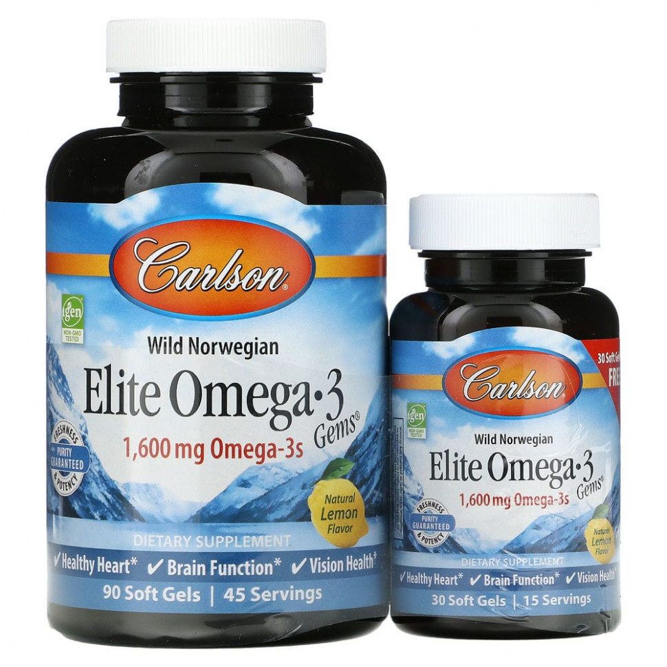   Carlson Labs, Wild Caught, Elite Omega-3 Gems,  -3 ,   , 800 , 90 +30      -     -,    