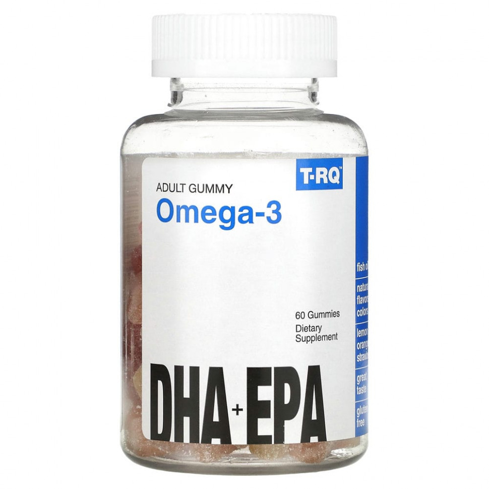   T-RQ, Omega-3, DHA + EPA, Lemon, Orange, Strawberry, 60 Gummies    -     -,    