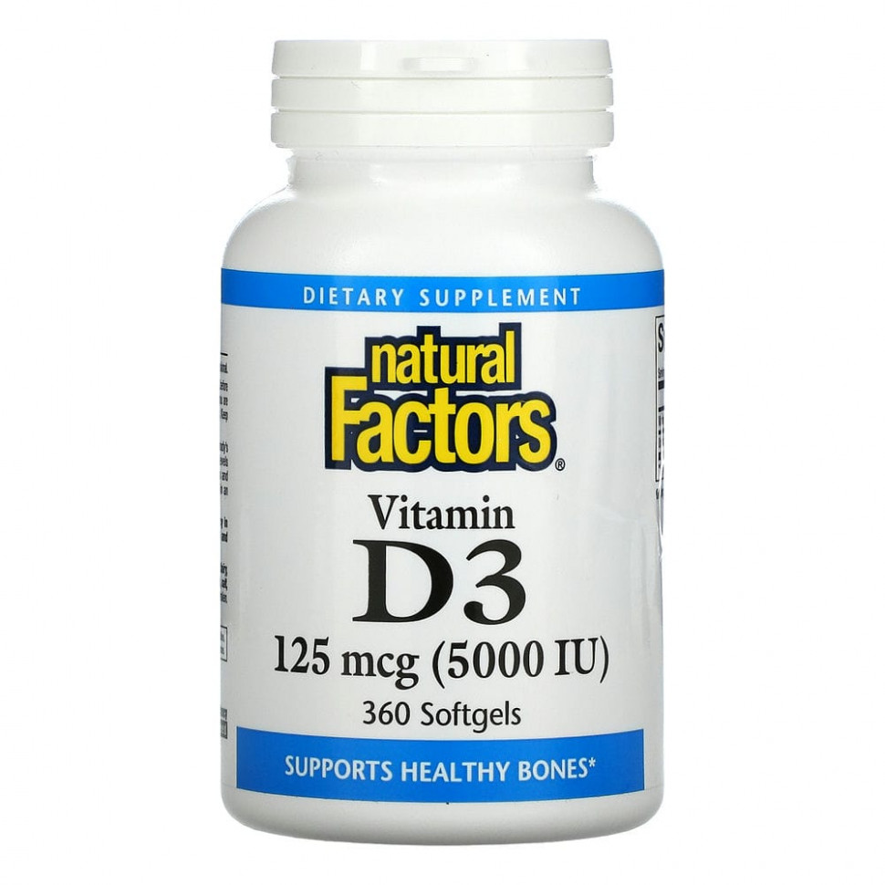   Natural Factors, Vitamin D3, 5,000 IU, 360 Softgels    -     -,    