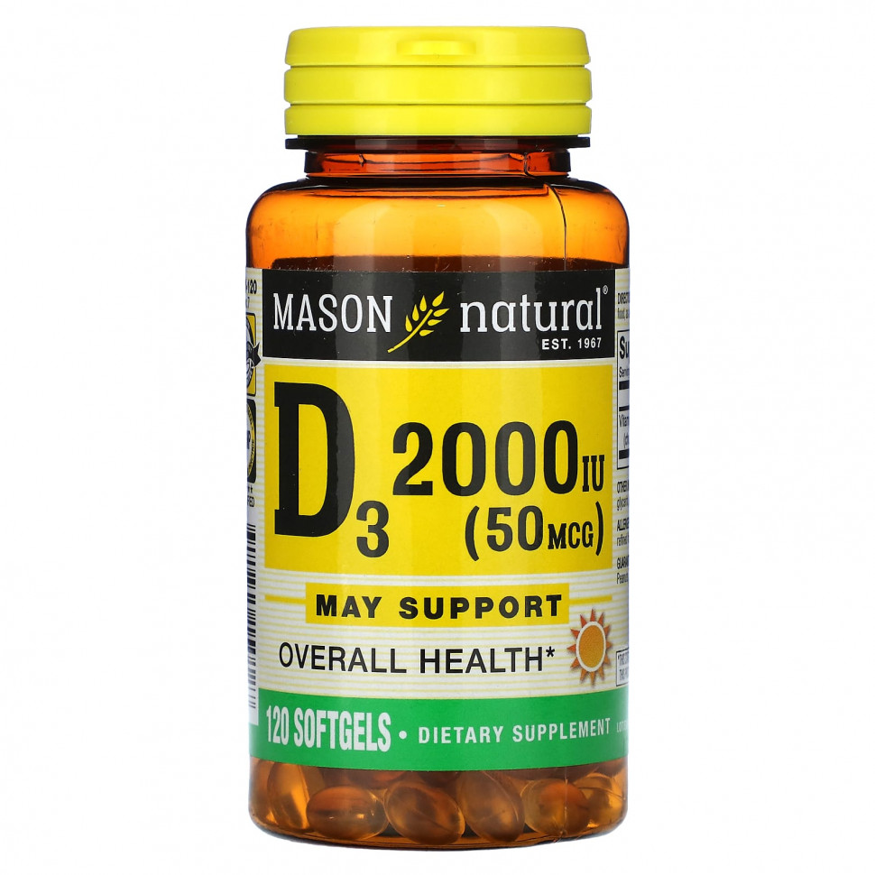   Mason Natural, D3, 50 mcg (2,000 IU), 120 Softgels    -     -,    