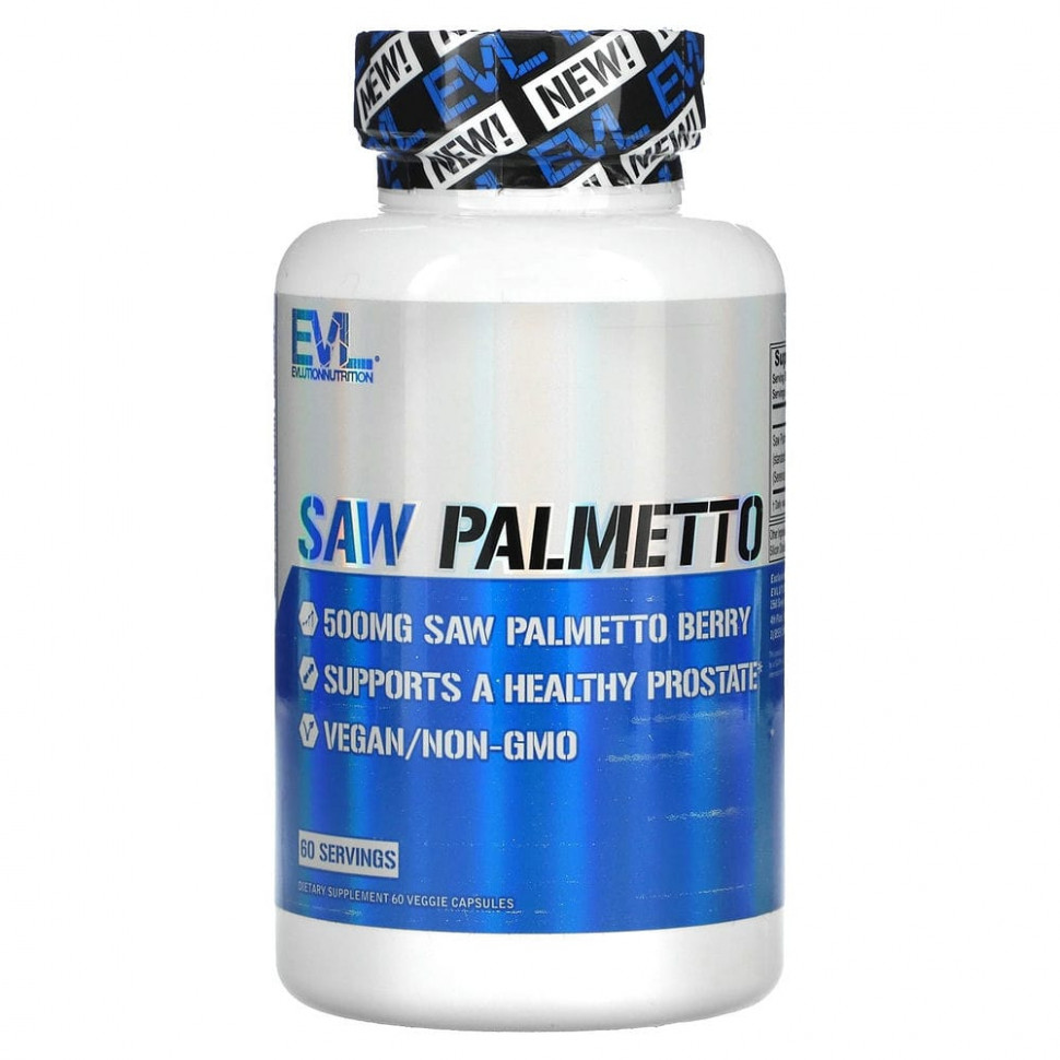   EVLution Nutrition, Saw Palmetto, 500 mg, 60 Veggie Capsules    -     -,    