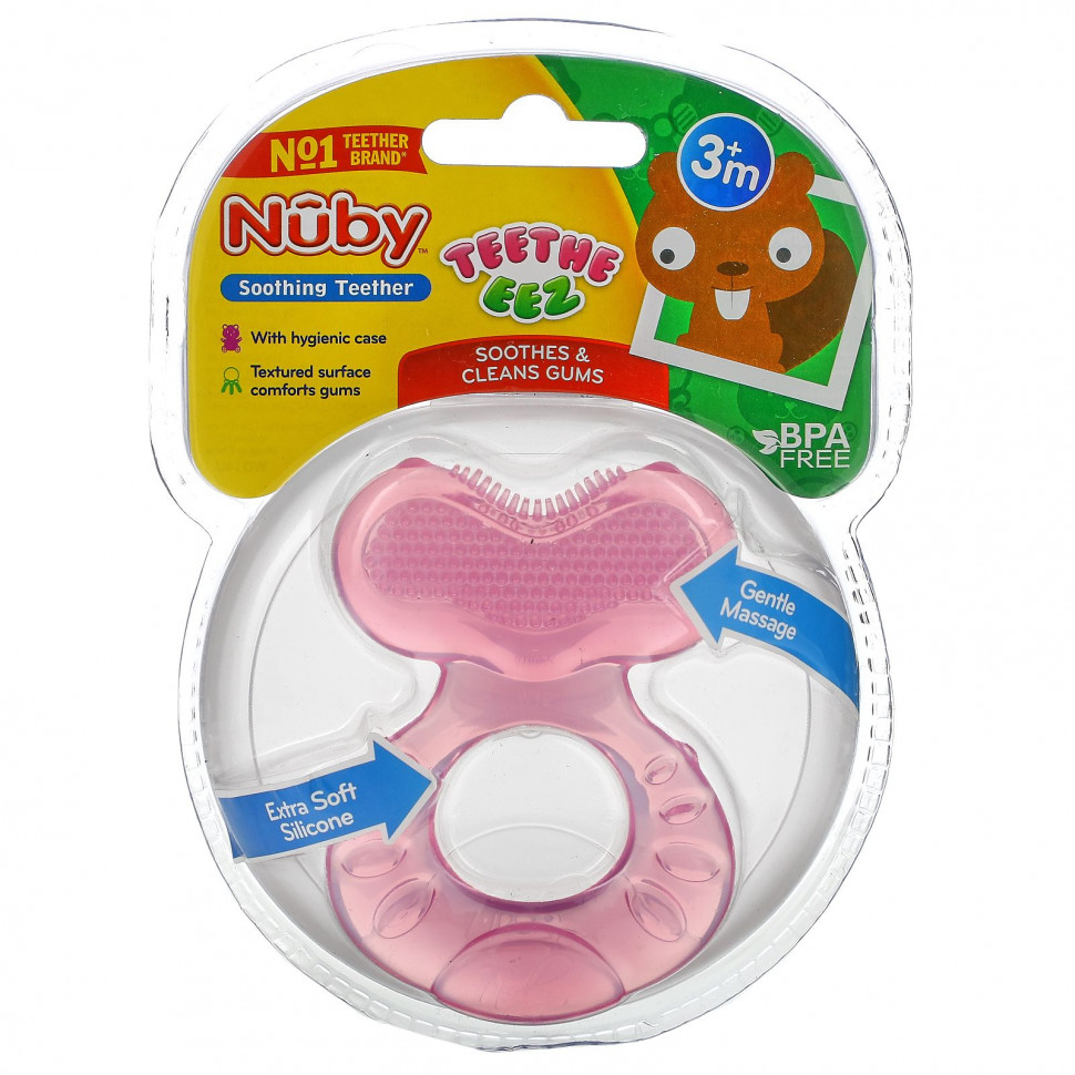   Nuby, Teethe Eez, Soothing Teether, Pink, 3+m, 2 Piece Set    -     -,    