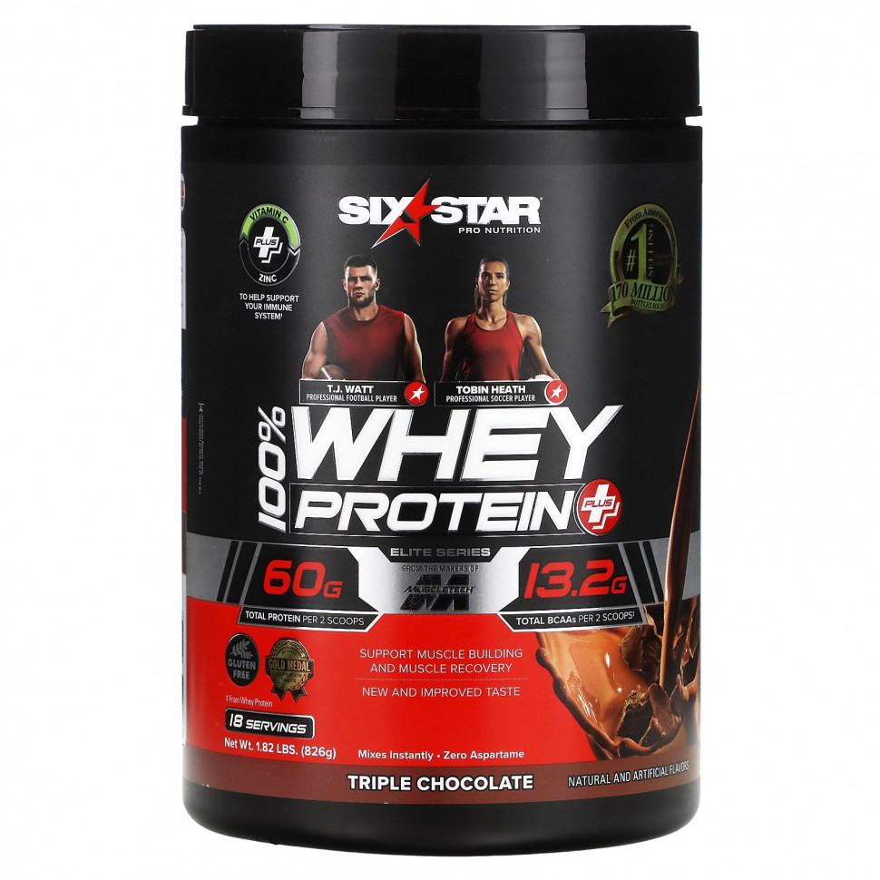   SIXSTAR, Elite Series, 100% Whey Protein Plus, Triple Chocolate, 1.82 lbs (826 g)    -     -,    