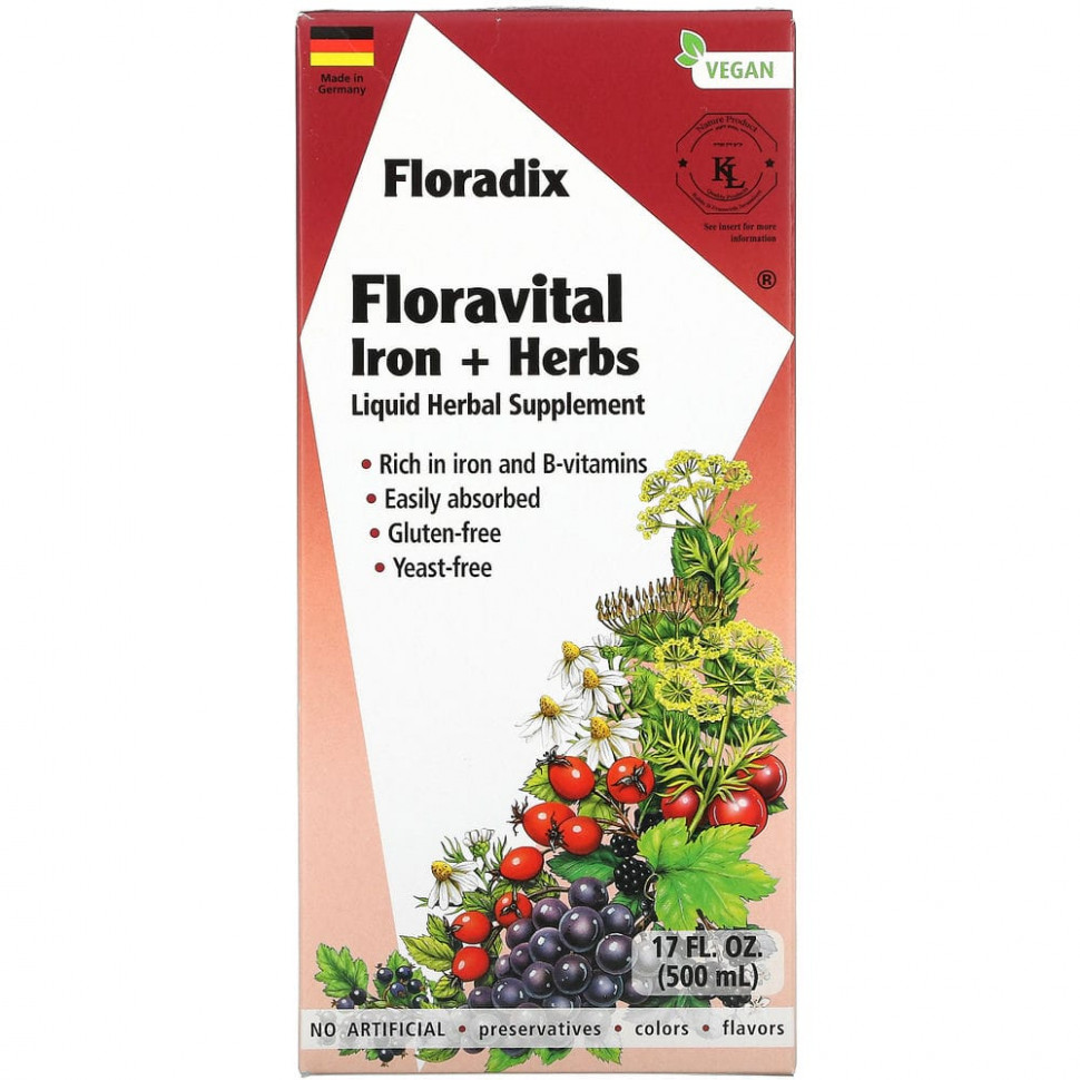   Gaia Herbs, Floradix, Floravital Iron + Herbs, 500  (17 . )    -     -,    