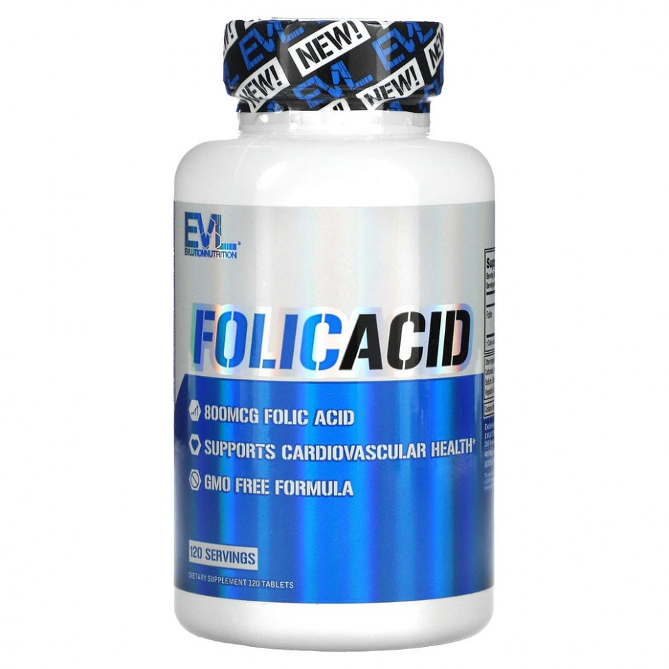   EVLution Nutrition, Folic Acid, 800 mcg, 120 Tablets    -     -,    