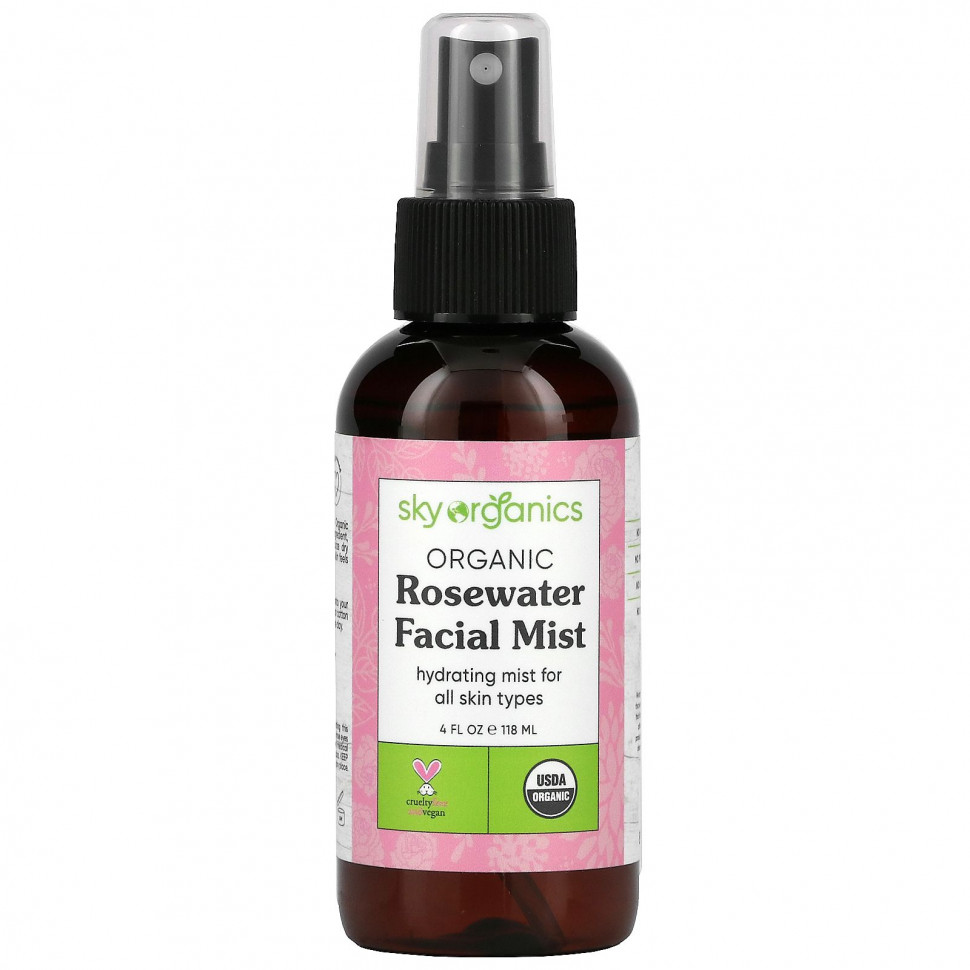   Sky Organics, Rosewater Toner, 100% Pure Organic, 4 fl oz (118 ml)    -     -,    