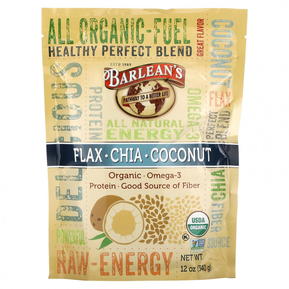   Barlean's, Raw Energy Flax-Chia-Coconut blend, 12oz pouch    -     -,    