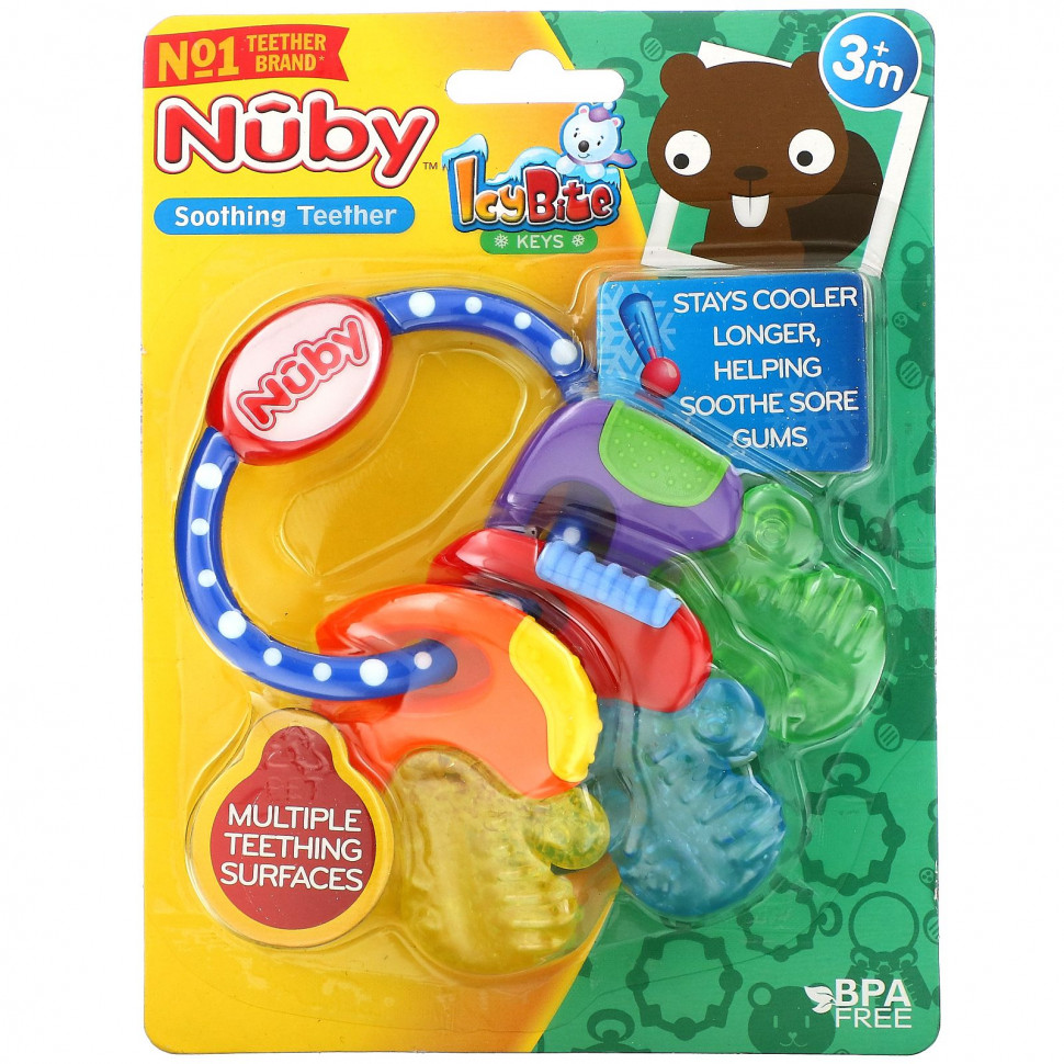   Nuby, Soothing Teether, Icy Bite Keys, Blue, 3+ M, 1 Piece    -     -,    