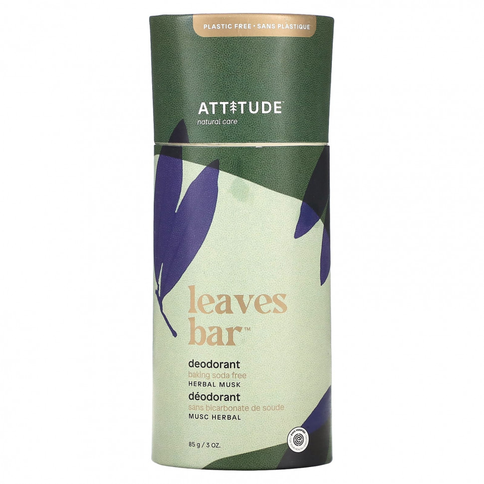   ATTITUDE, Leaves Bar, Deodorant, Herbal Musk, 3 oz (85 g)    -     -,    