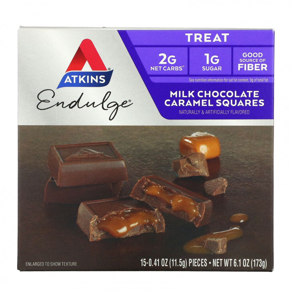   Atkins, Milk Chocolate Caramel Squares, 15 Pieces, 0.41 oz (11.5 g) Each    -     -,    