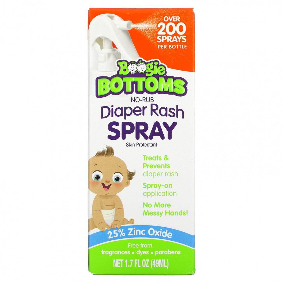   Boogie Wipes, No-Rub Diaper Rash Spray Fragrance-Free, 1.7 fl oz (49 ml)    -     -,    