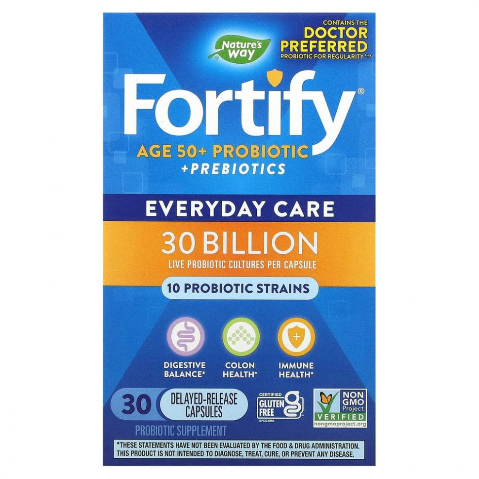   Nature's Way, Fortify, Age 50+ Probiotic + Prebiotics, Everyday Care, 30 Billion, 30 Delayed-Release Veg. Capsules    -     -,    