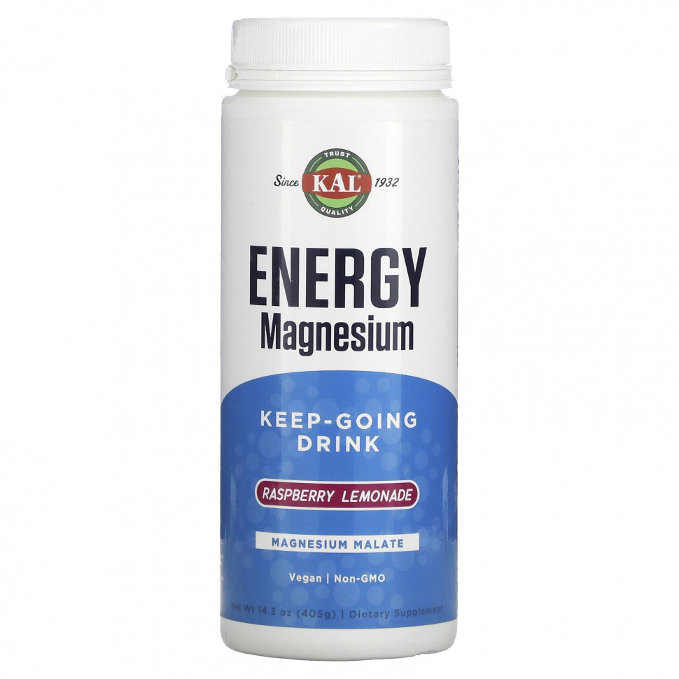   KAL, Energy Magnesium, Keep-Going Drink, Raspberry Lemonade, 14.3 oz (405 g)    -     -,    