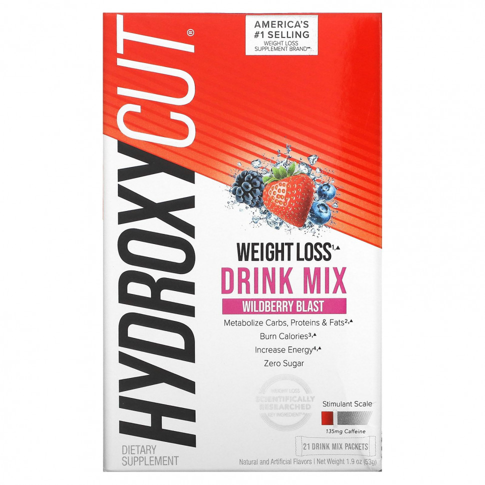   Hydroxycut, Weight Loss Drink Mix, Wildberry Blast, 21 Packets, 1.9 oz (53 g)    -     -,    