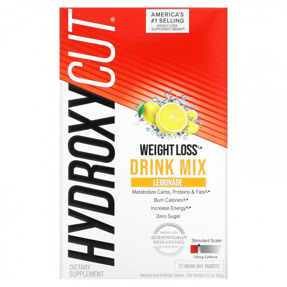   Hydroxycut, Weight Loss Drink Mix, Lemonade, 21 Packets, 2.2 oz (63 g)    -     -,    