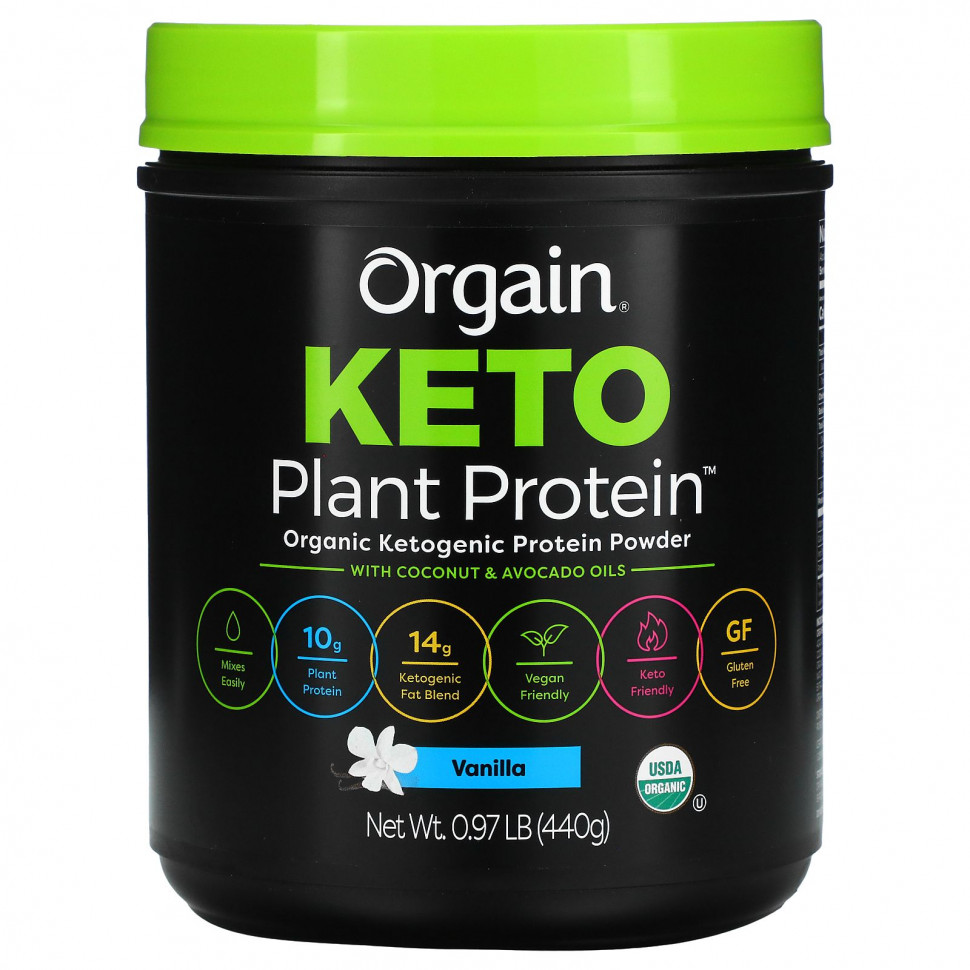   Orgain, Keto, Organic Plant Protein Powder, Vanilla, 0.97 lb (440 g)    -     -,    