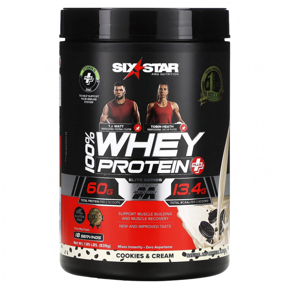   SIXSTAR, Elite Series, 100% Whey Protein Plus, Cookies & Cream, 1.85 lbs (839 g)    -     -,    