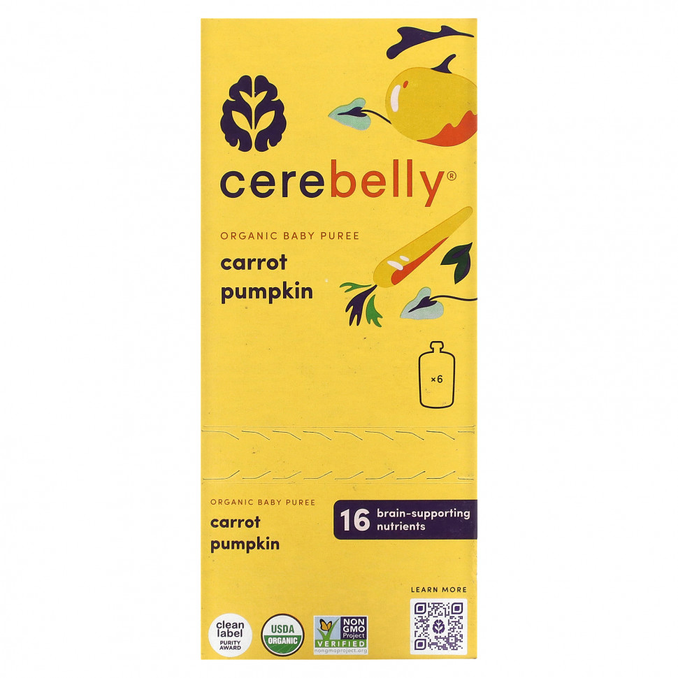   Cerebelly, Organic Baby Puree, Carrot Pumpkin, 6 Pouches, 4 oz (113 g) Each    -     -,    