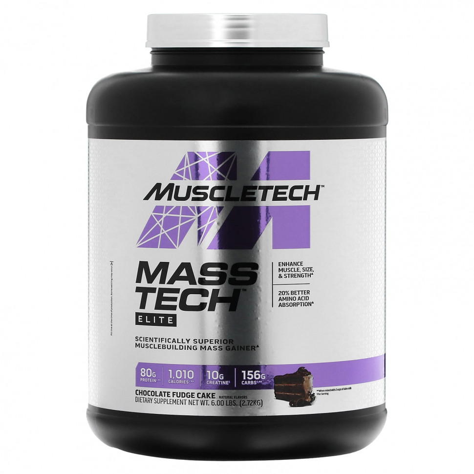   MuscleTech, Mass Tech Elite, Chocolate Fudge Cake, 6 lbs (2.72 kg)    -     -,    