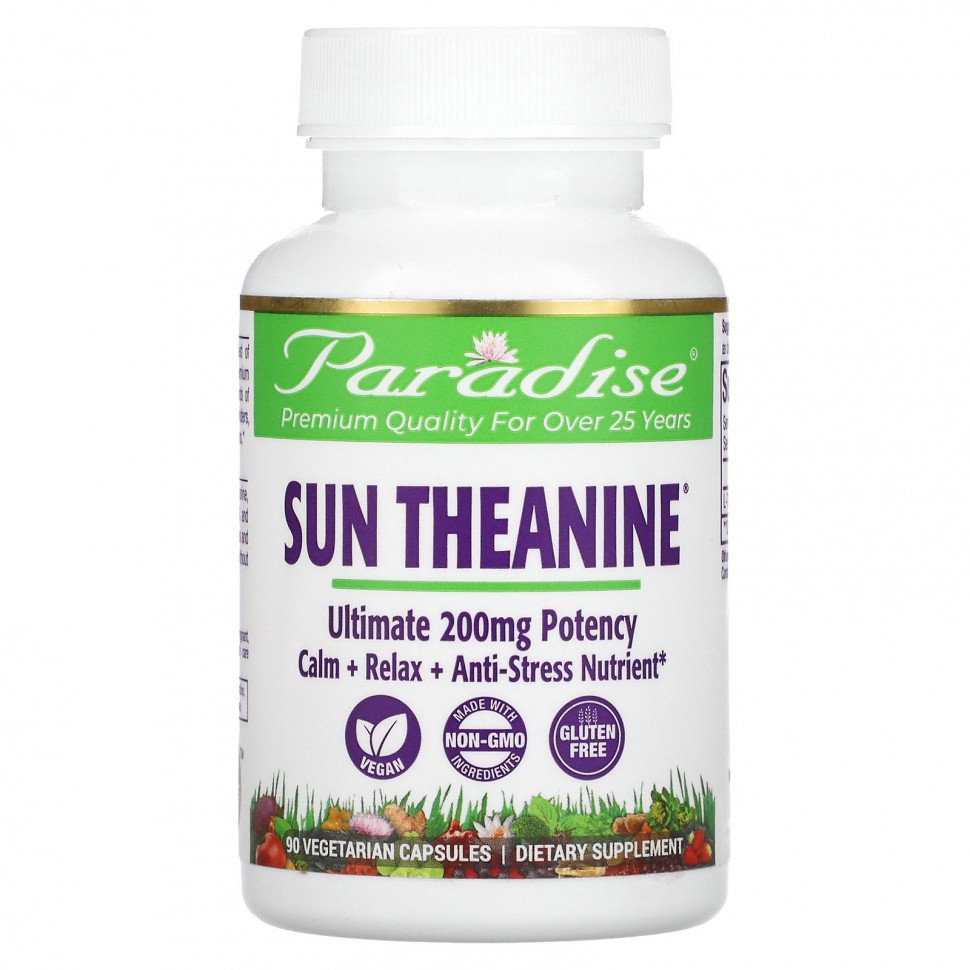   Paradise Herbs, Sun Theanine, 200 mg, 90 Vegetarian Capsules    -     -,    