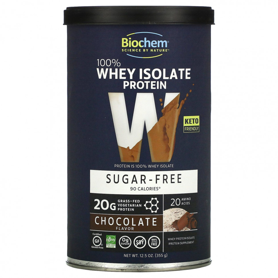   Biochem, 100% Whey Isolate Protein, Sugar Free, Chocolate Flavor, 12.5 oz (355 g)    -     -,    