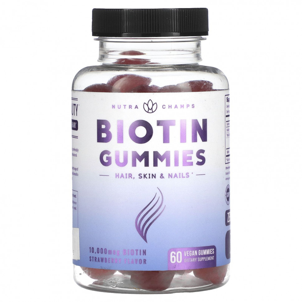   NutraChamps, Biotin Gummies, Strawberry, 5,000 mcg, 60 Vegan Gummies    -     -,    