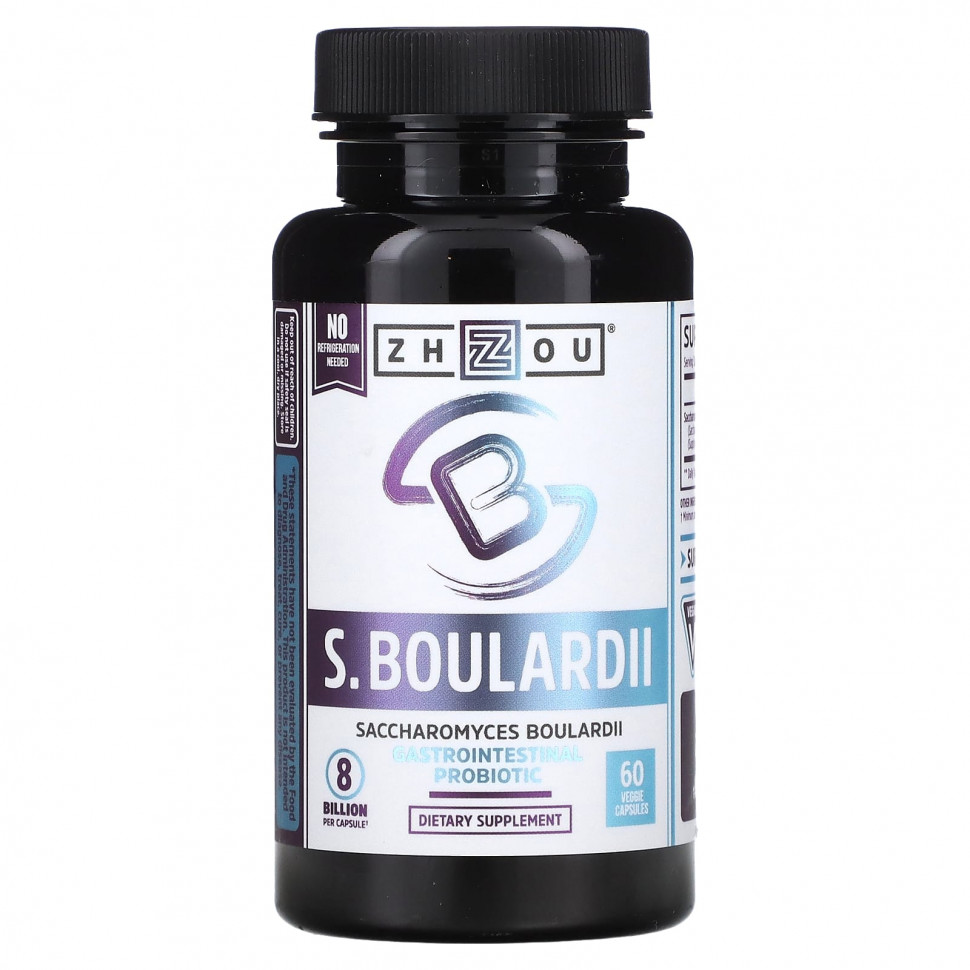   Zhou Nutrition, Saccharomyces Boulardii, Gastrointestinal Probiotic, 8 Billion, 60 Veggie Capsules    -     -,    