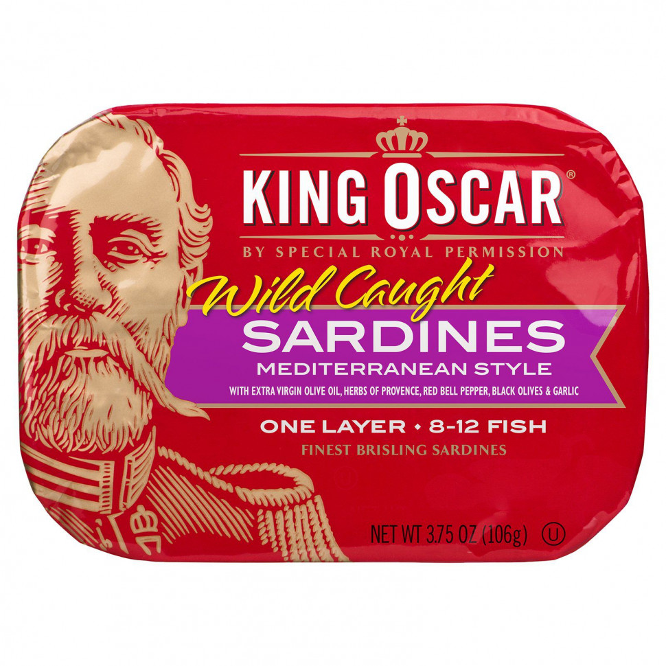   King Oscar, Wild Caught, Sardines Mediterranean Style, 3.75 oz ( 106 g)    -     -,    