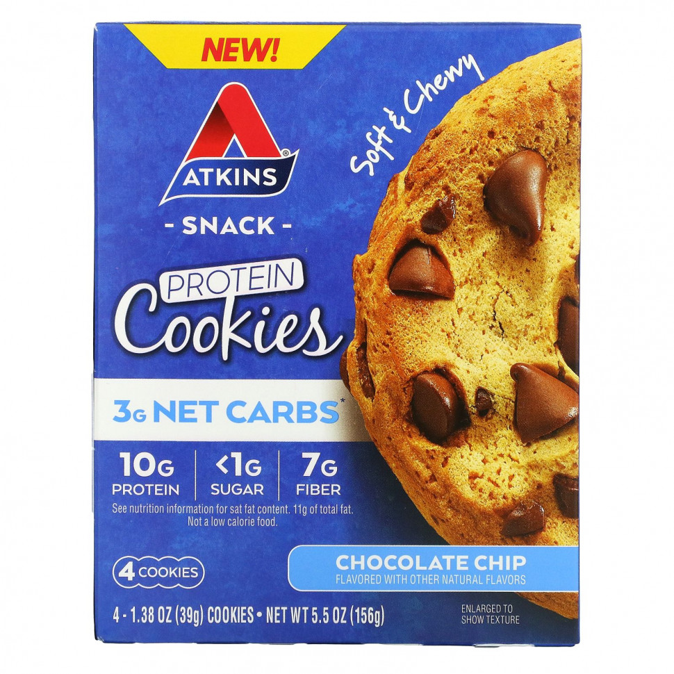   Atkins, Protein Cookies, Chocolate Chip, 4 Cookies, 1.38 oz (39 g) Each    -     -,    