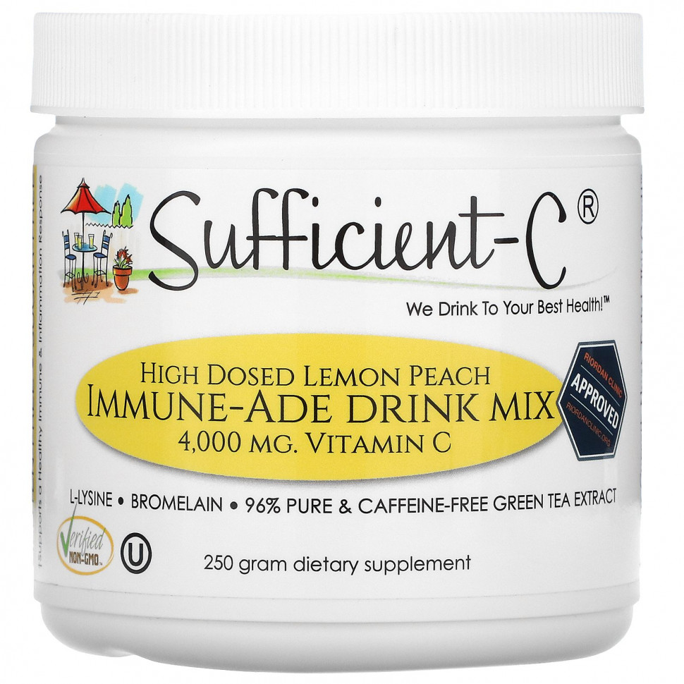   Sufficient C, High Dosed Immune-Ade Drink Mix, Lemon Peach , 4,000 mg , 250 g    -     -,    