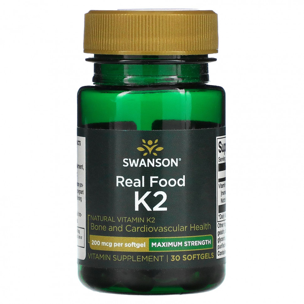   Swanson, Maximum Strength, Real Food K2, 200 , 30      -     -,    