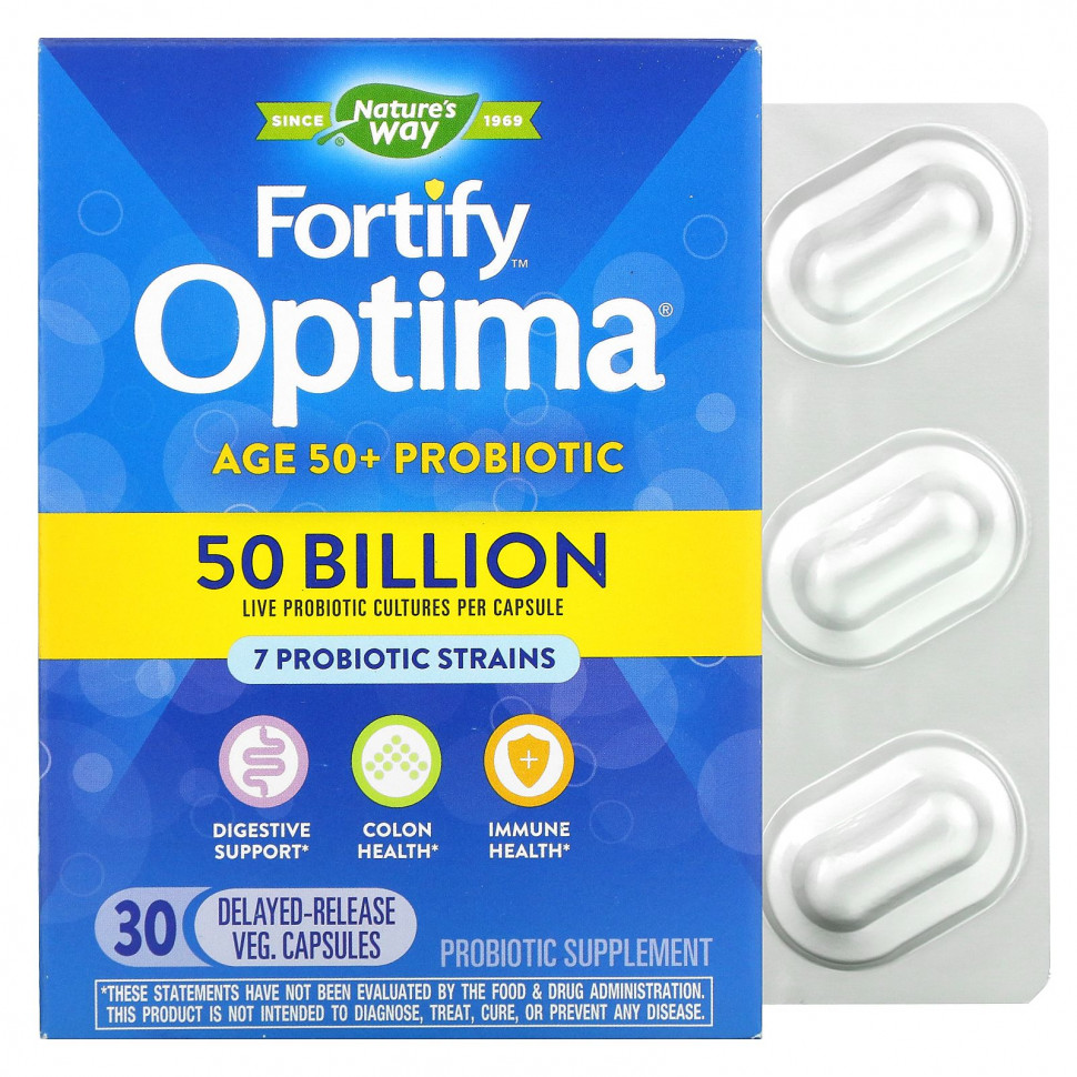   Nature's Way, Fortify Optima Probiotic, Adult 50+, 50 Billion, 30 Delayed Release Vegetarian Capsules    -     -,    